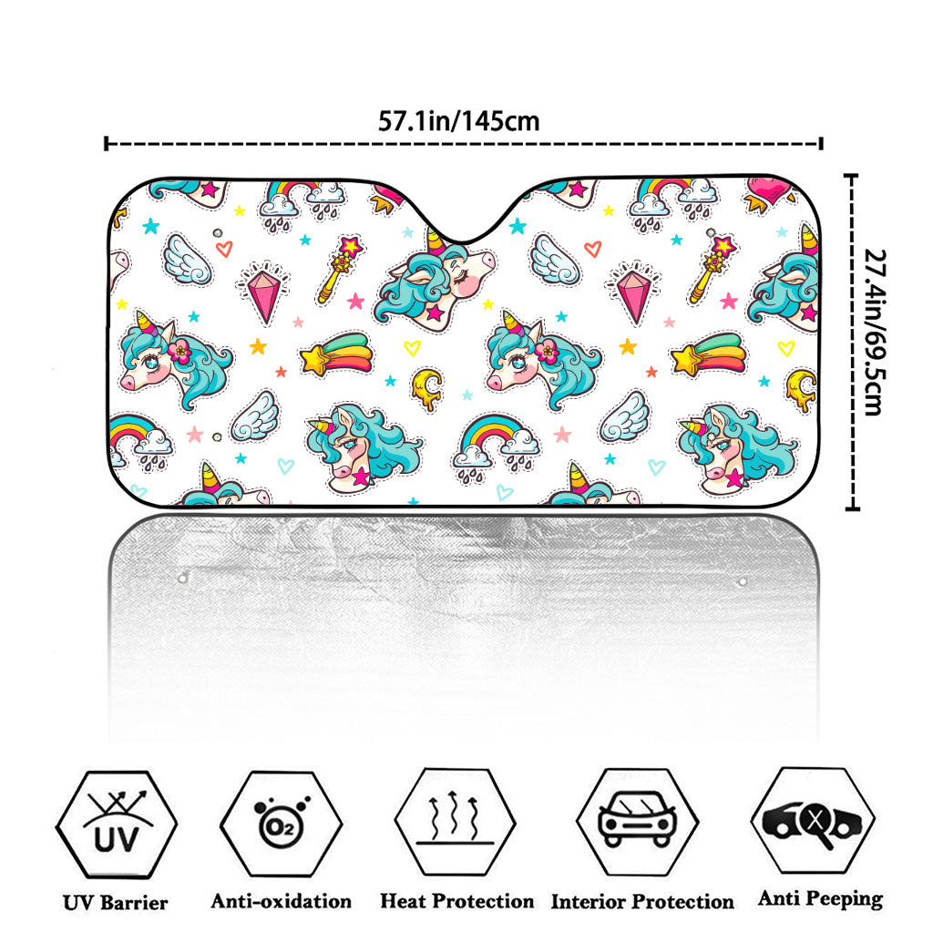 Little Girly Unicorn Pattern Print Car Windshield Sun Shade