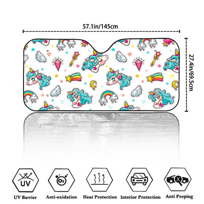 Little Girly Unicorn Pattern Print Car Windshield Sun Shade