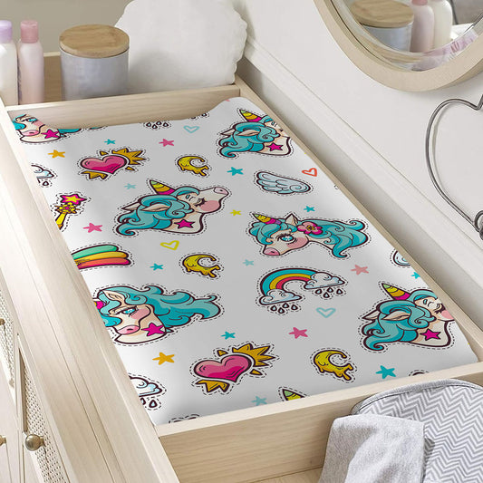 Little Girly Unicorn Pattern Print Changing Pad Cover