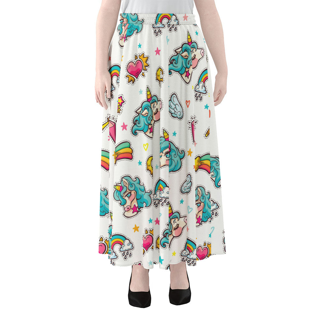 Little Girly Unicorn Pattern Print Chiffon Maxi Skirt