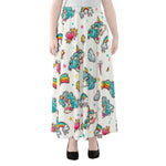 Little Girly Unicorn Pattern Print Chiffon Maxi Skirt