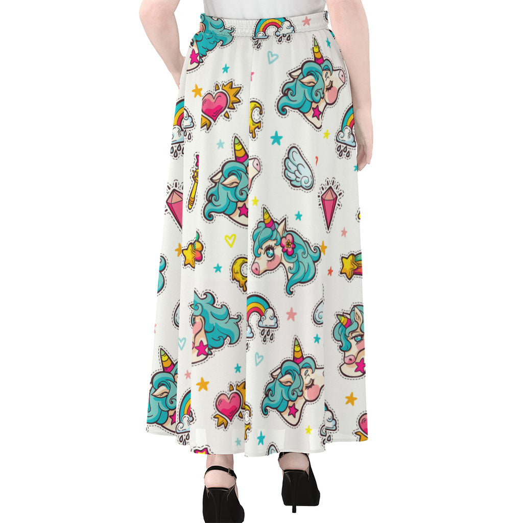 Little Girly Unicorn Pattern Print Chiffon Maxi Skirt