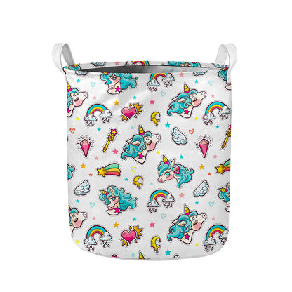 Little Girly Unicorn Pattern Print Collapsible Laundry Basket