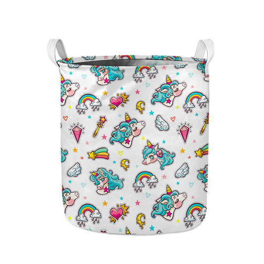 Little Girly Unicorn Pattern Print Collapsible Laundry Basket