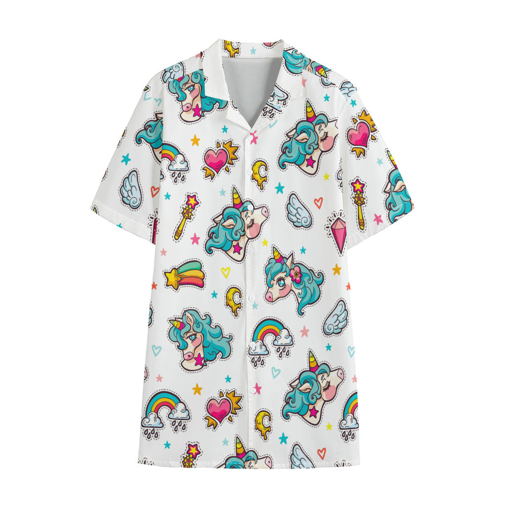 Little Girly Unicorn Pattern Print Cotton Hawaiian Shirt