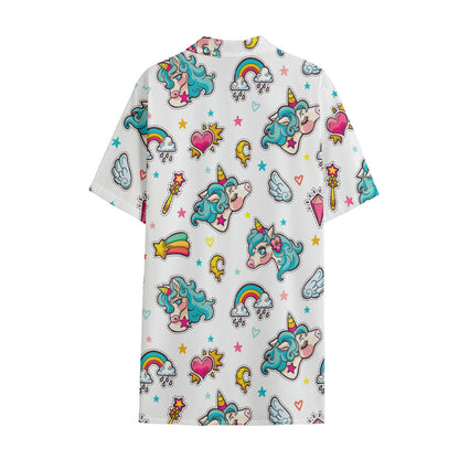 Little Girly Unicorn Pattern Print Cotton Hawaiian Shirt