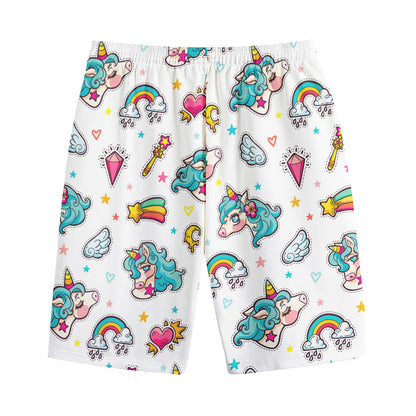 Little Girly Unicorn Pattern Print Cotton Shorts