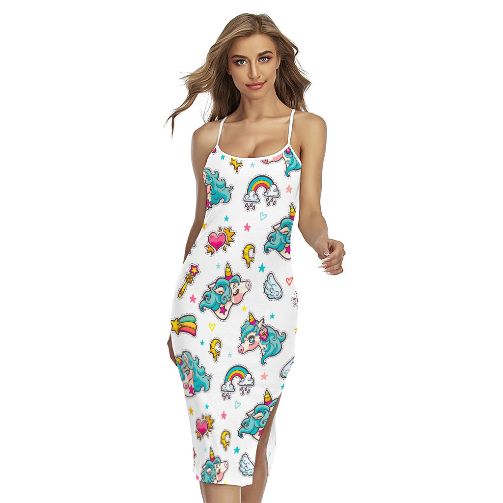Little Girly Unicorn Pattern Print Cross Back Cami Dress