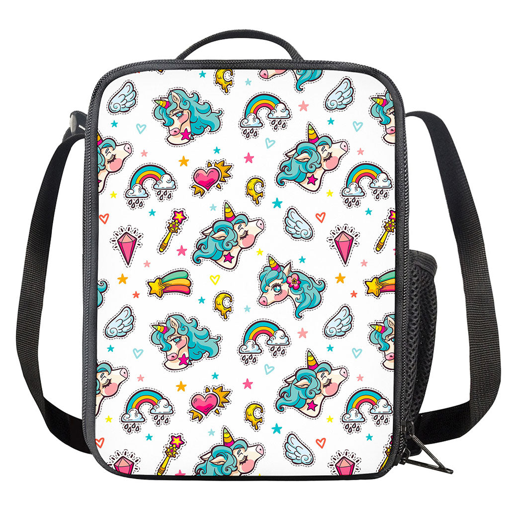 Little Girly Unicorn Pattern Print Crossbody Lunch Bag