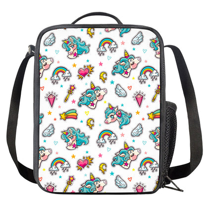 Little Girly Unicorn Pattern Print Crossbody Lunch Bag
