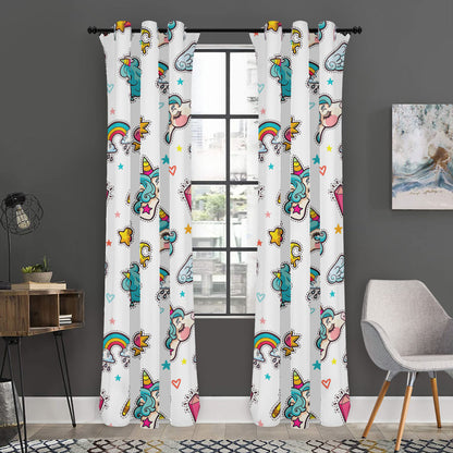 Little Girly Unicorn Pattern Print Curtain