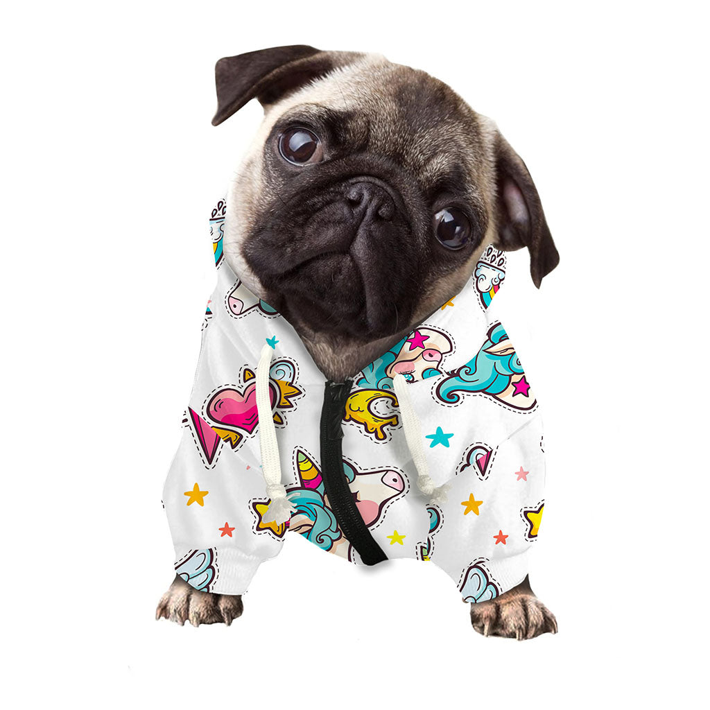 Little Girly Unicorn Pattern Print Dog Zip Up Hoodie