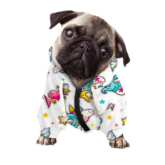 Little Girly Unicorn Pattern Print Dog Zip Up Hoodie