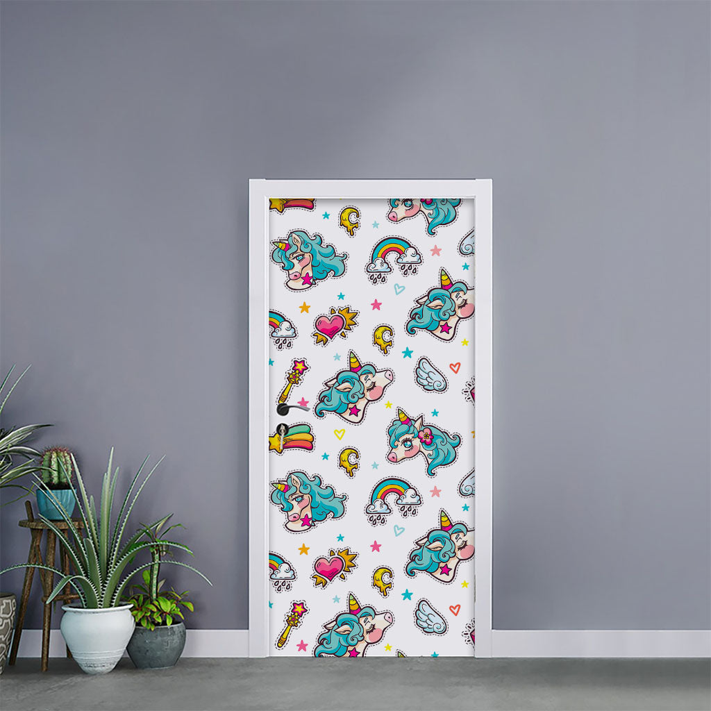 Little Girly Unicorn Pattern Print Door Sticker