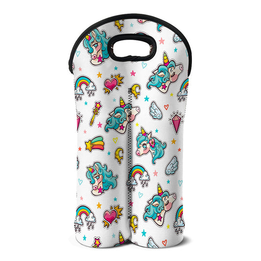 Little Girly Unicorn Pattern Print Double Neoprene Wine Tote