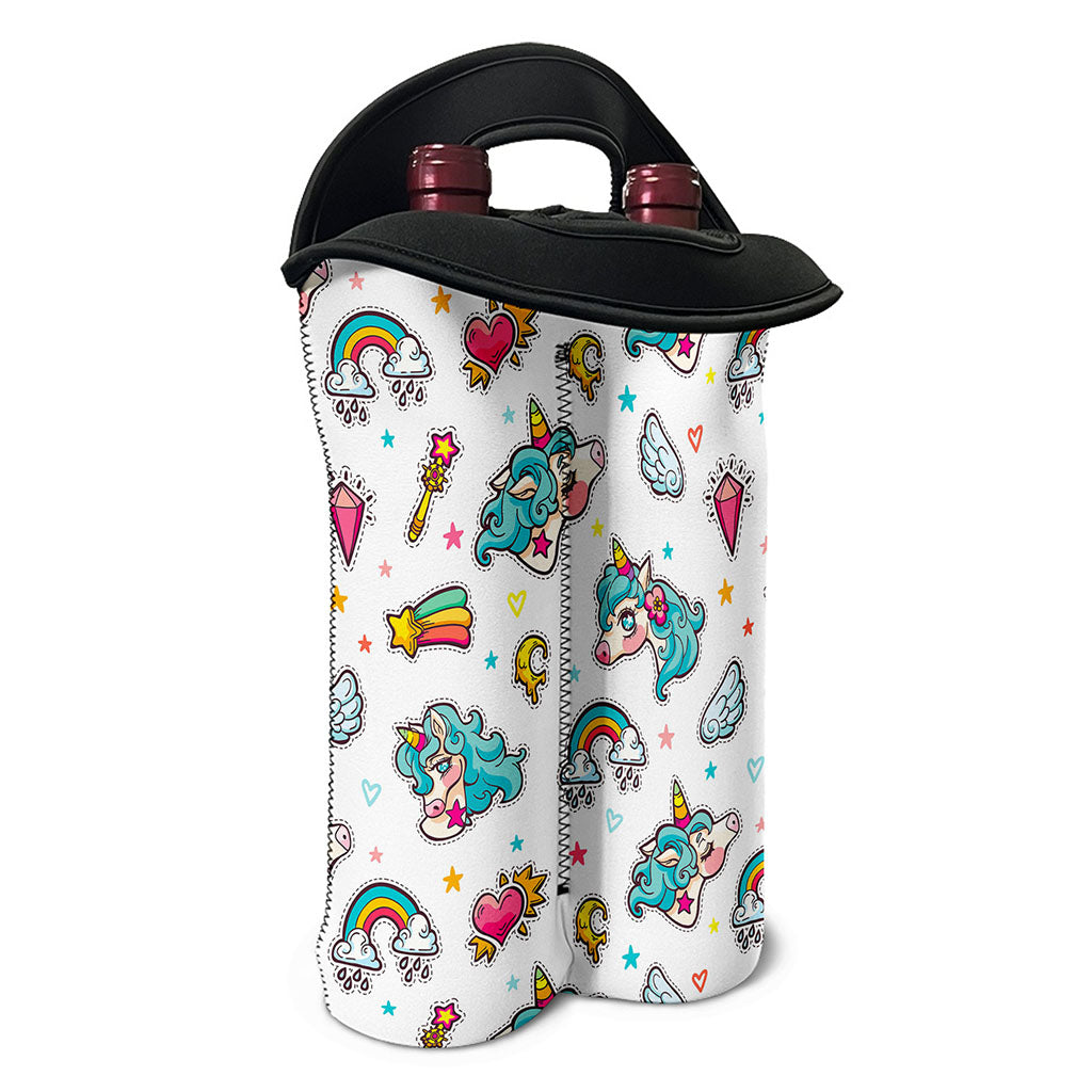 Little Girly Unicorn Pattern Print Double Neoprene Wine Tote