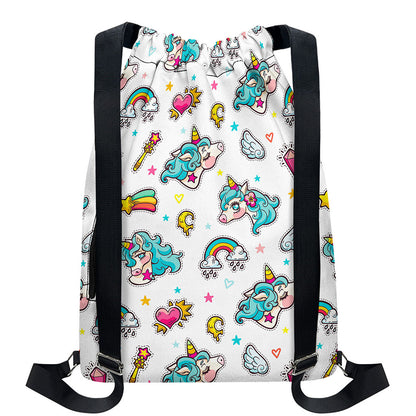 Little Girly Unicorn Pattern Print Drawstring Backpack