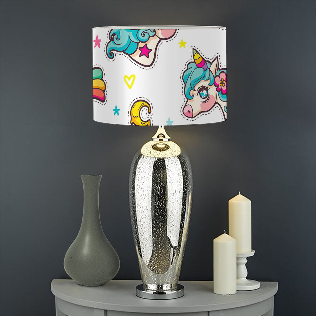 Little Girly Unicorn Pattern Print Drum Lamp Shade