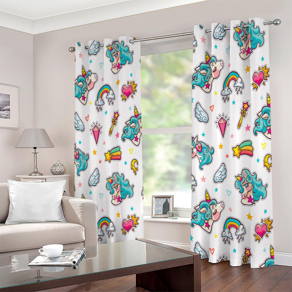 Little Girly Unicorn Pattern Print Extra Wide Grommet Curtains