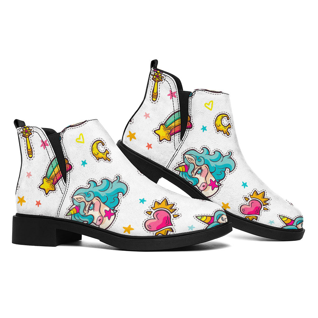 Little Girly Unicorn Pattern Print Flat Ankle Boots