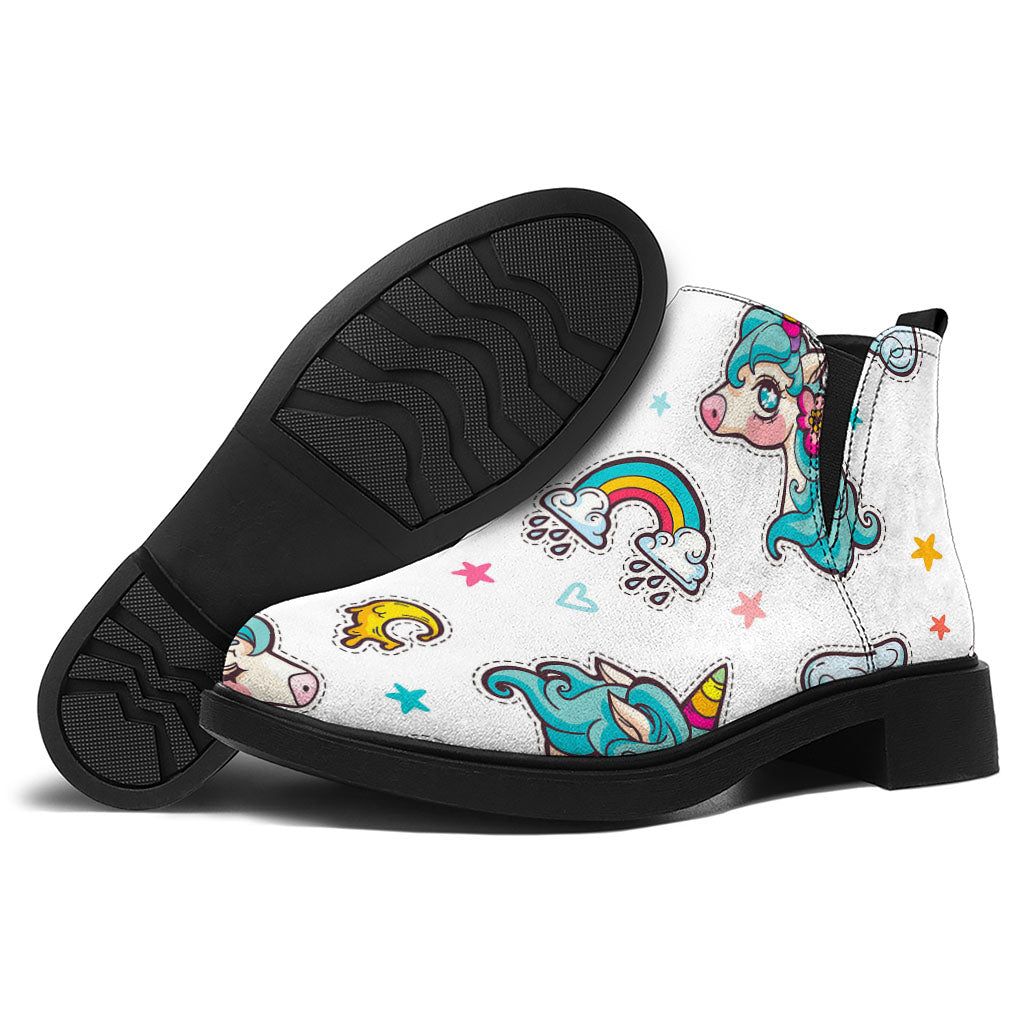 Little Girly Unicorn Pattern Print Flat Ankle Boots