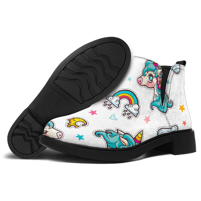 Little Girly Unicorn Pattern Print Flat Ankle Boots