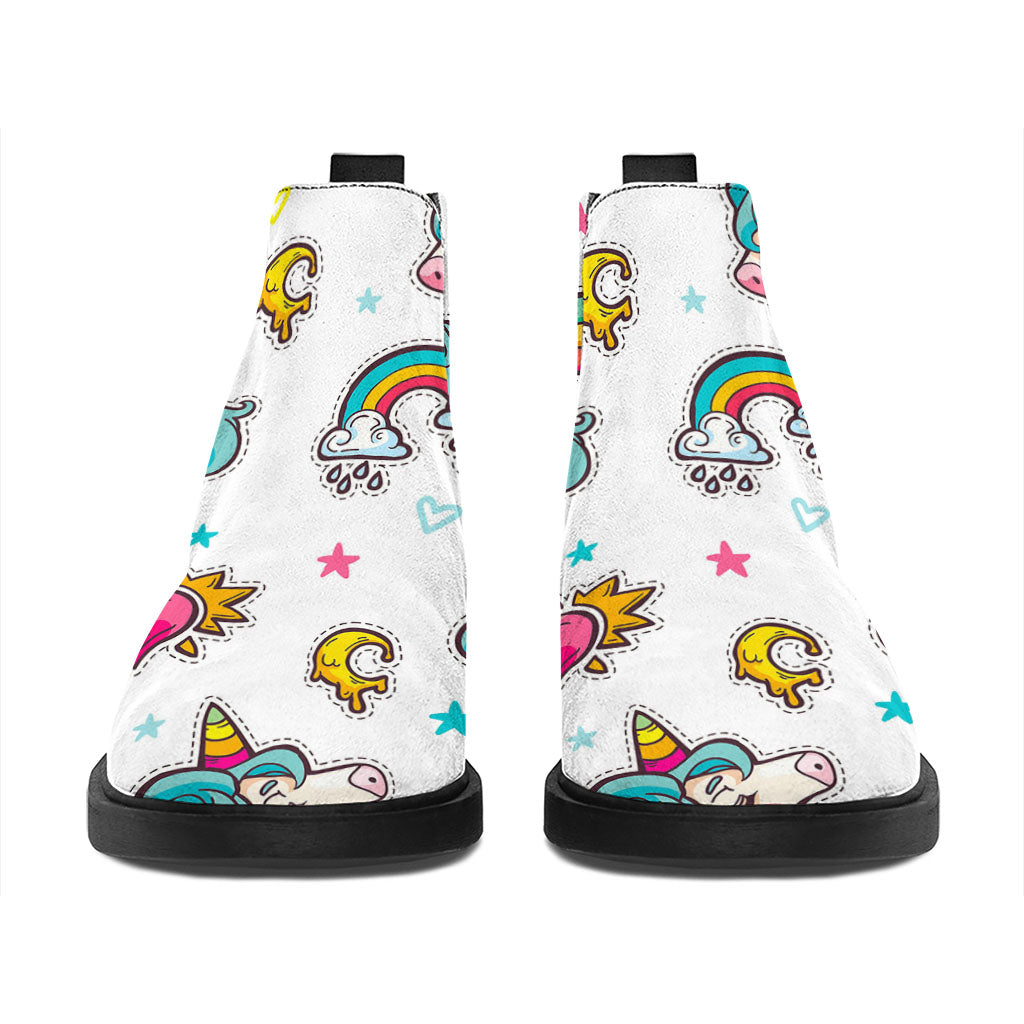 Little Girly Unicorn Pattern Print Flat Ankle Boots