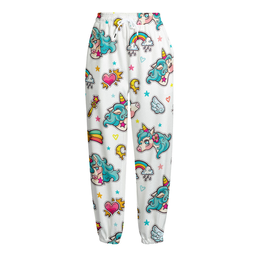 Little Girly Unicorn Pattern Print Fleece Lined Knit Pants