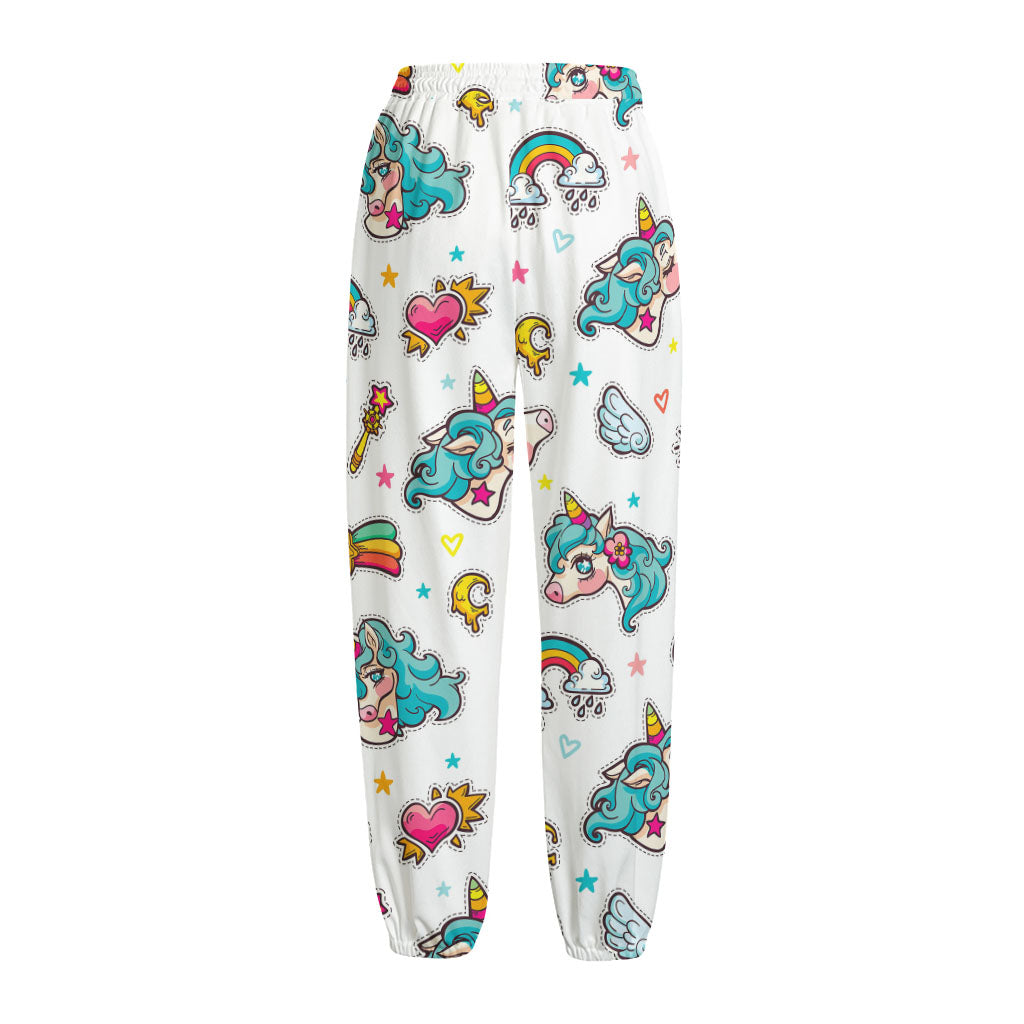 Little Girly Unicorn Pattern Print Fleece Lined Knit Pants