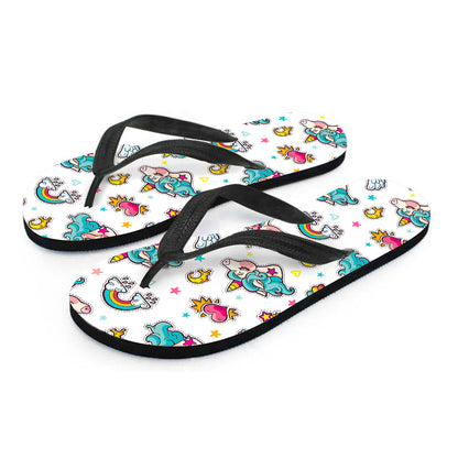 Little Girly Unicorn Pattern Print Flip Flops