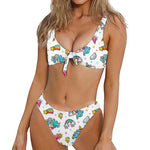 Little Girly Unicorn Pattern Print Front Bow Tie Bikini