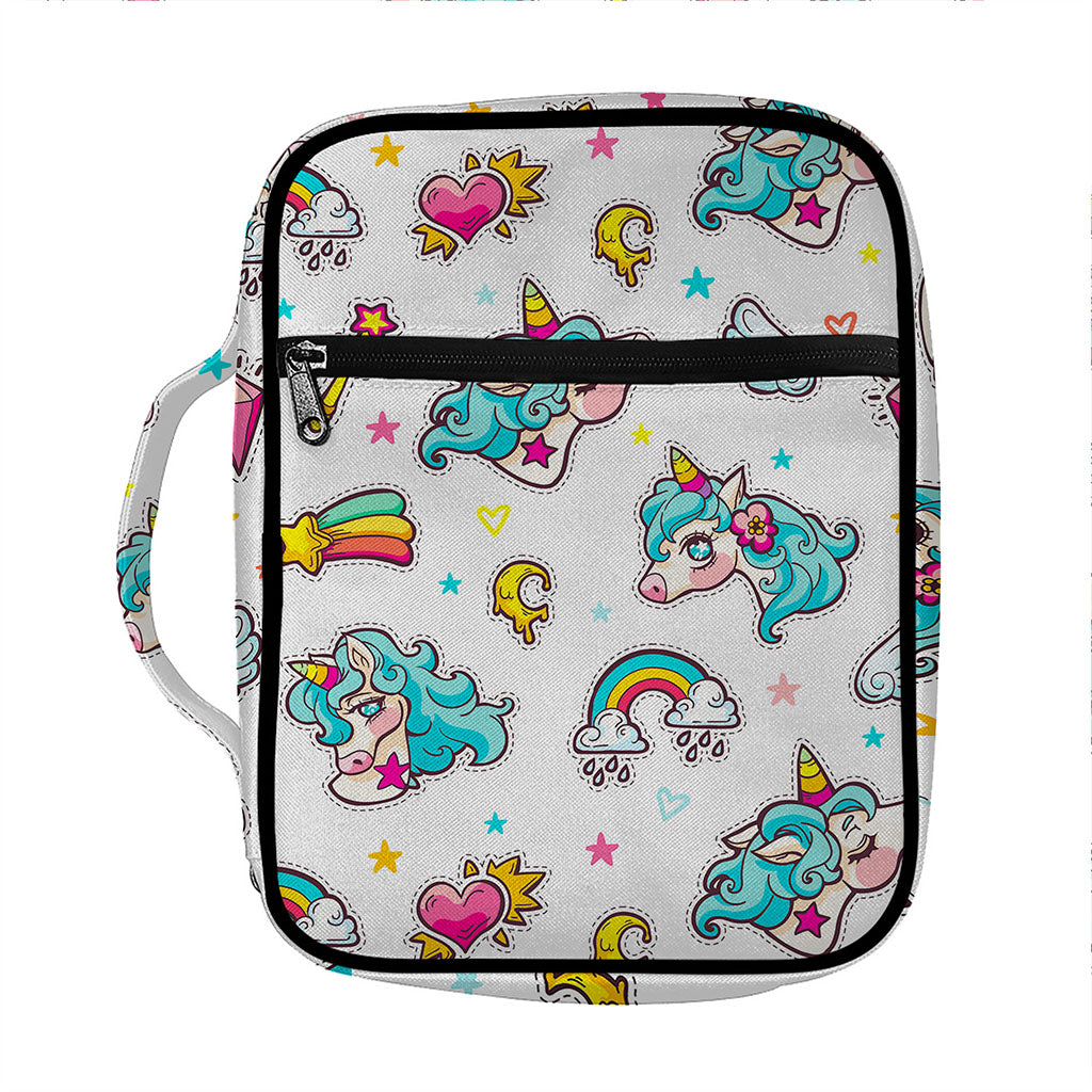 Little Girly Unicorn Pattern Print Front Pocket Bible Bag