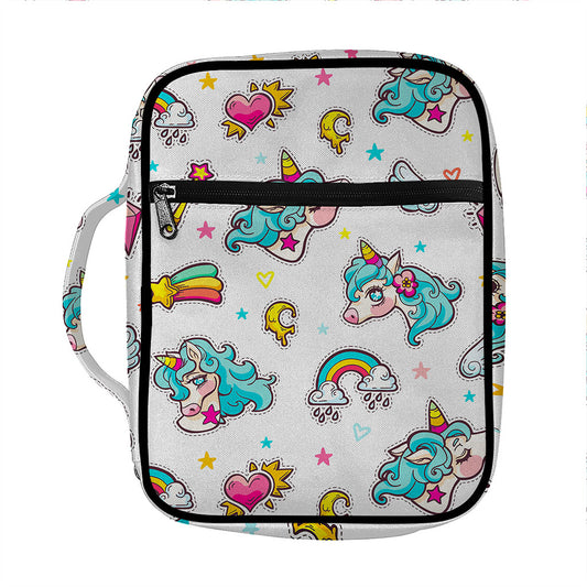 Little Girly Unicorn Pattern Print Front Pocket Bible Bag