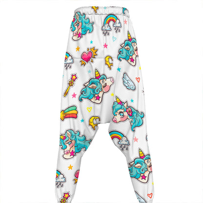 Little Girly Unicorn Pattern Print Hammer Pants