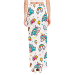 Little Girly Unicorn Pattern Print High Slit Maxi Skirt