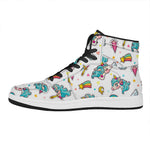 Little Girly Unicorn Pattern Print High Top Leather Sneakers