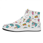 Little Girly Unicorn Pattern Print High Top Leather Sneakers