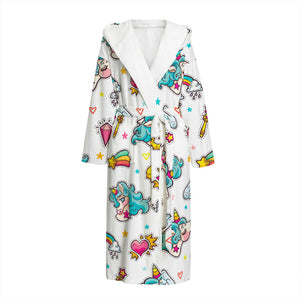 Little Girly Unicorn Pattern Print Hooded Bathrobe