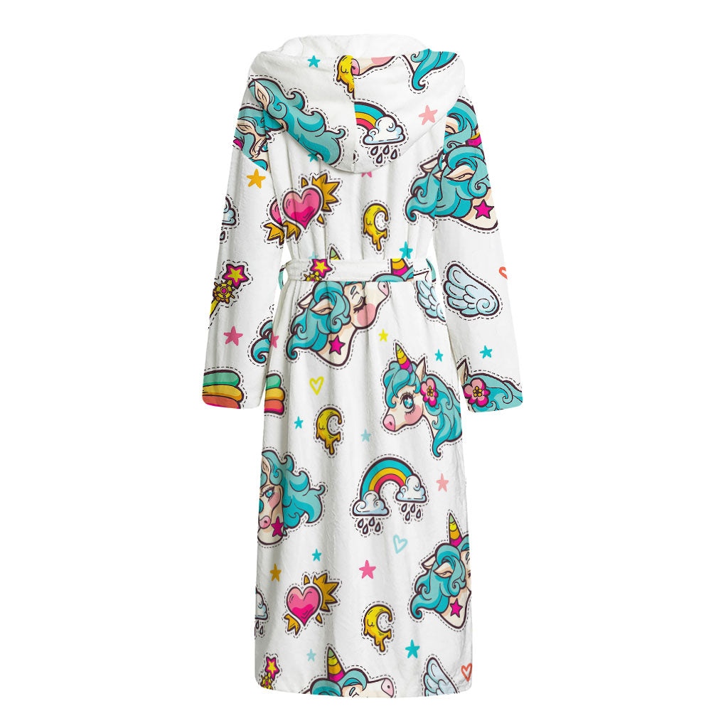 Little Girly Unicorn Pattern Print Hooded Bathrobe