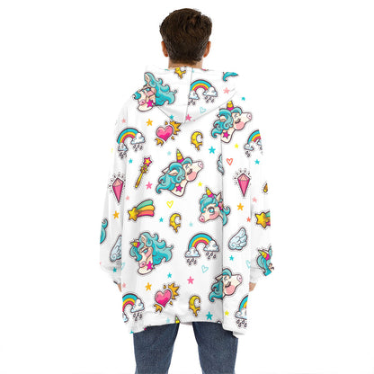 Little Girly Unicorn Pattern Print Hoodie Blanket