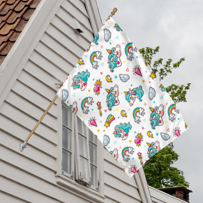 Little Girly Unicorn Pattern Print House Flag