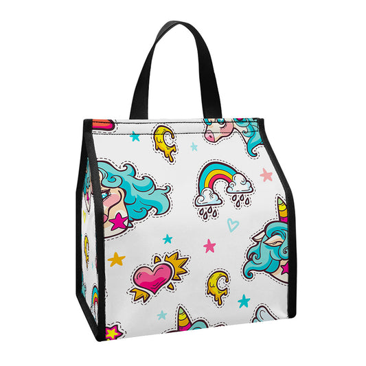 Little Girly Unicorn Pattern Print Insulated Lunch Tote