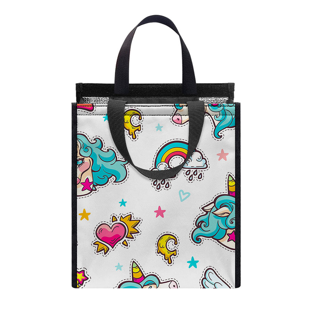 Little Girly Unicorn Pattern Print Insulated Lunch Tote