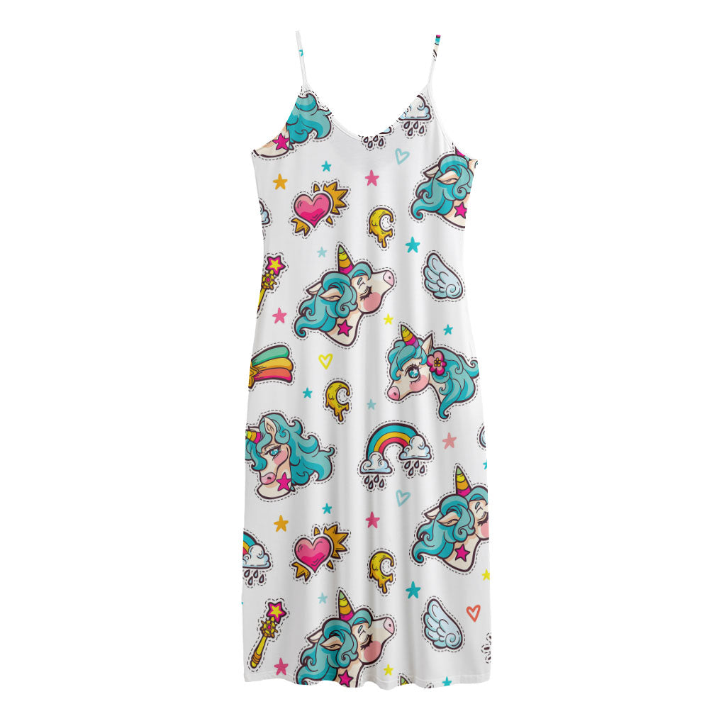 Little Girly Unicorn Pattern Print Jersey Midi Cami Dress