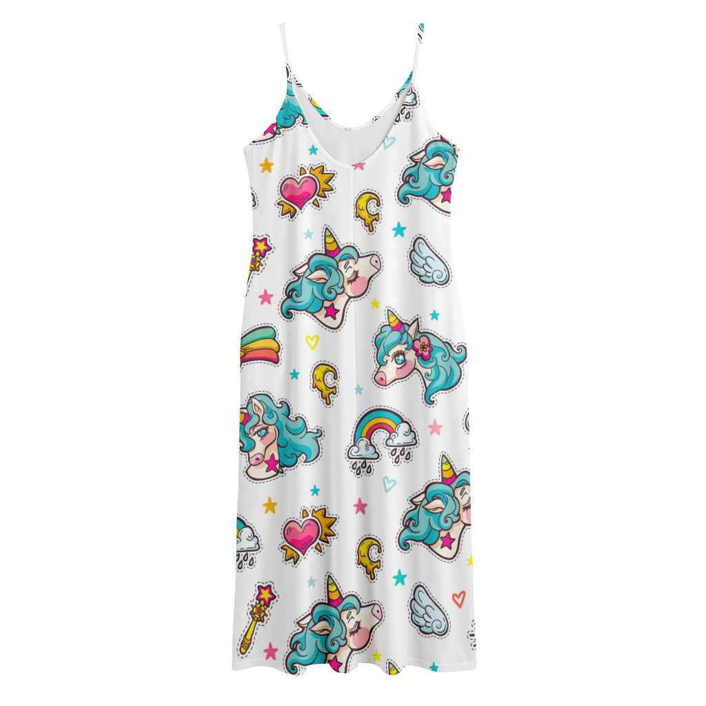 Little Girly Unicorn Pattern Print Jersey Midi Cami Dress