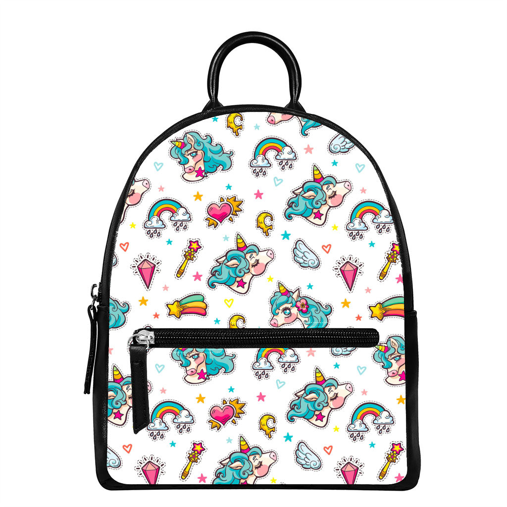 Little Girly Unicorn Pattern Print Leather Backpack