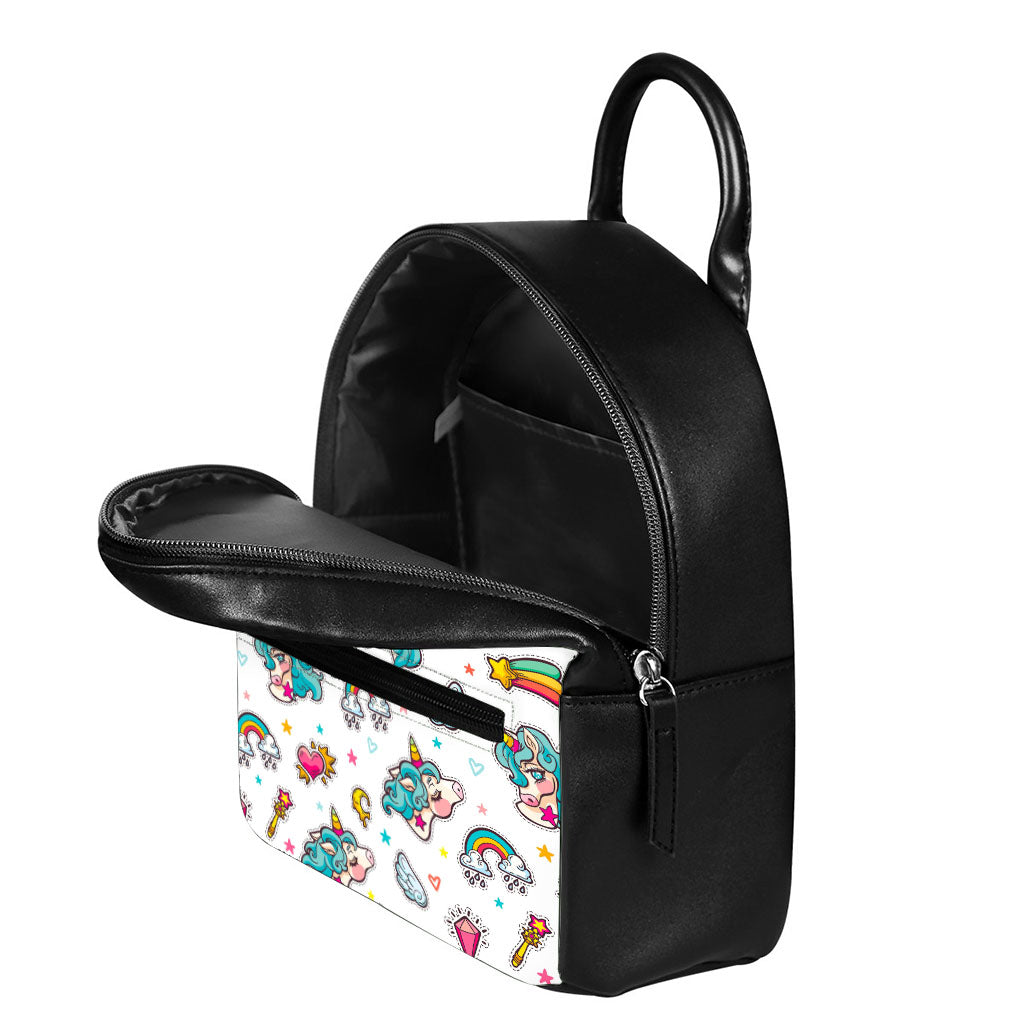 Little Girly Unicorn Pattern Print Leather Backpack