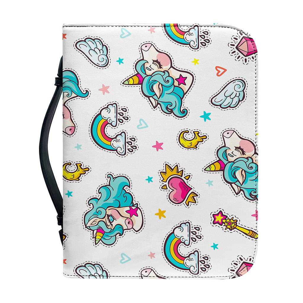 Little Girly Unicorn Pattern Print Leather Bible Cover