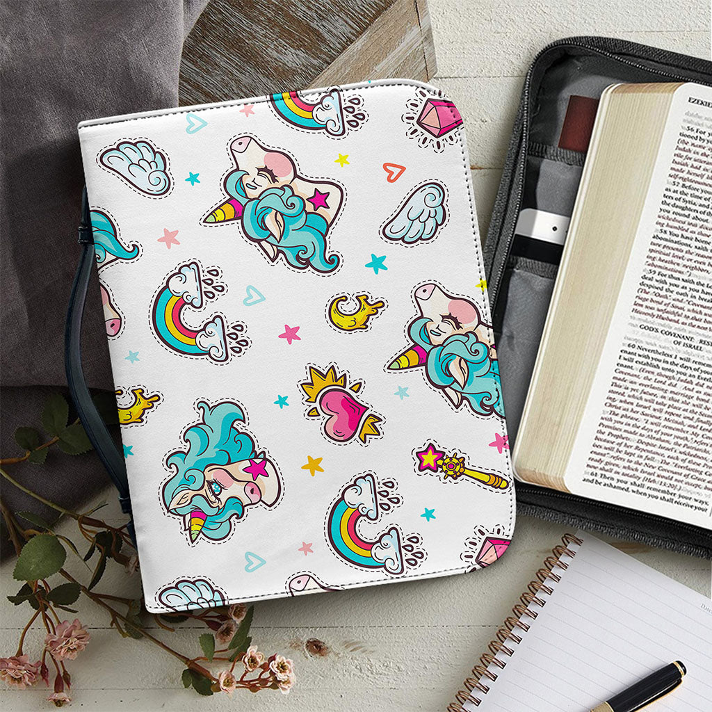 Little Girly Unicorn Pattern Print Leather Bible Cover