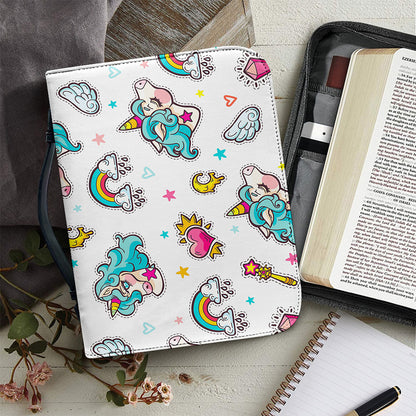 Little Girly Unicorn Pattern Print Leather Bible Cover